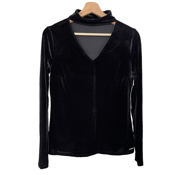 Tahari Mirah Knit Black Velvet Top - Picture 3 of 6